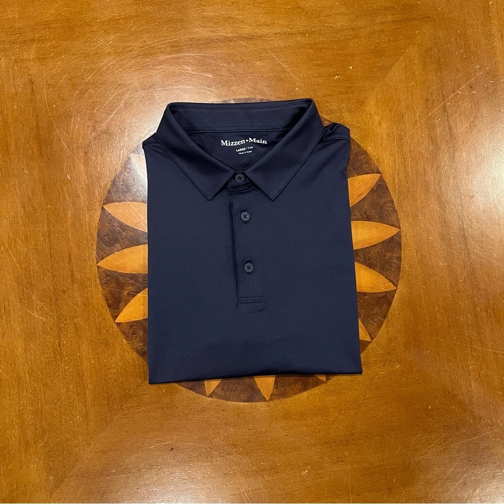 Mizzen + Main Men’s Versa Short-Sleeve Performance Polo Navy Large Trim Golf - Picture 4 of 16